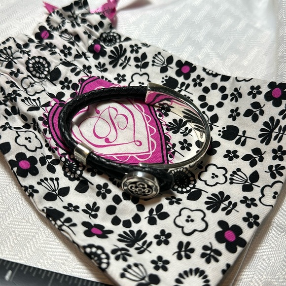 Brighton collectibles bracelet silver black braided leather pull on - Picture 5 of 8